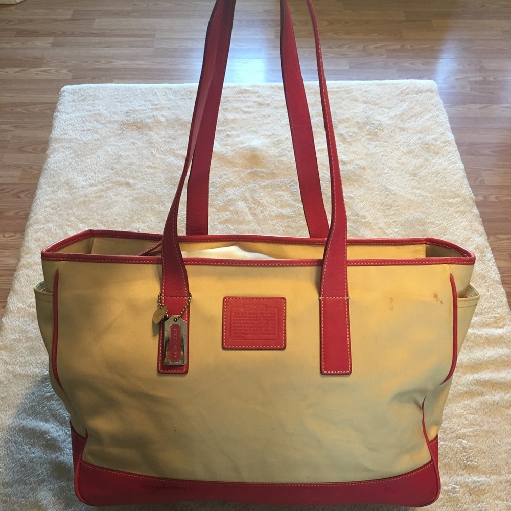 Coach leather trimmed baby bag
